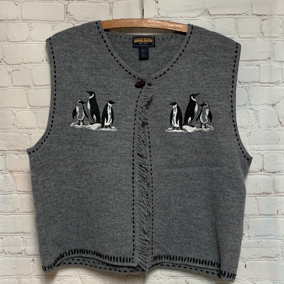 NEW Vtg Woolrich Gray Penguin Knit Vest with Wooden Toggle Size XL - Picture 2 of 9